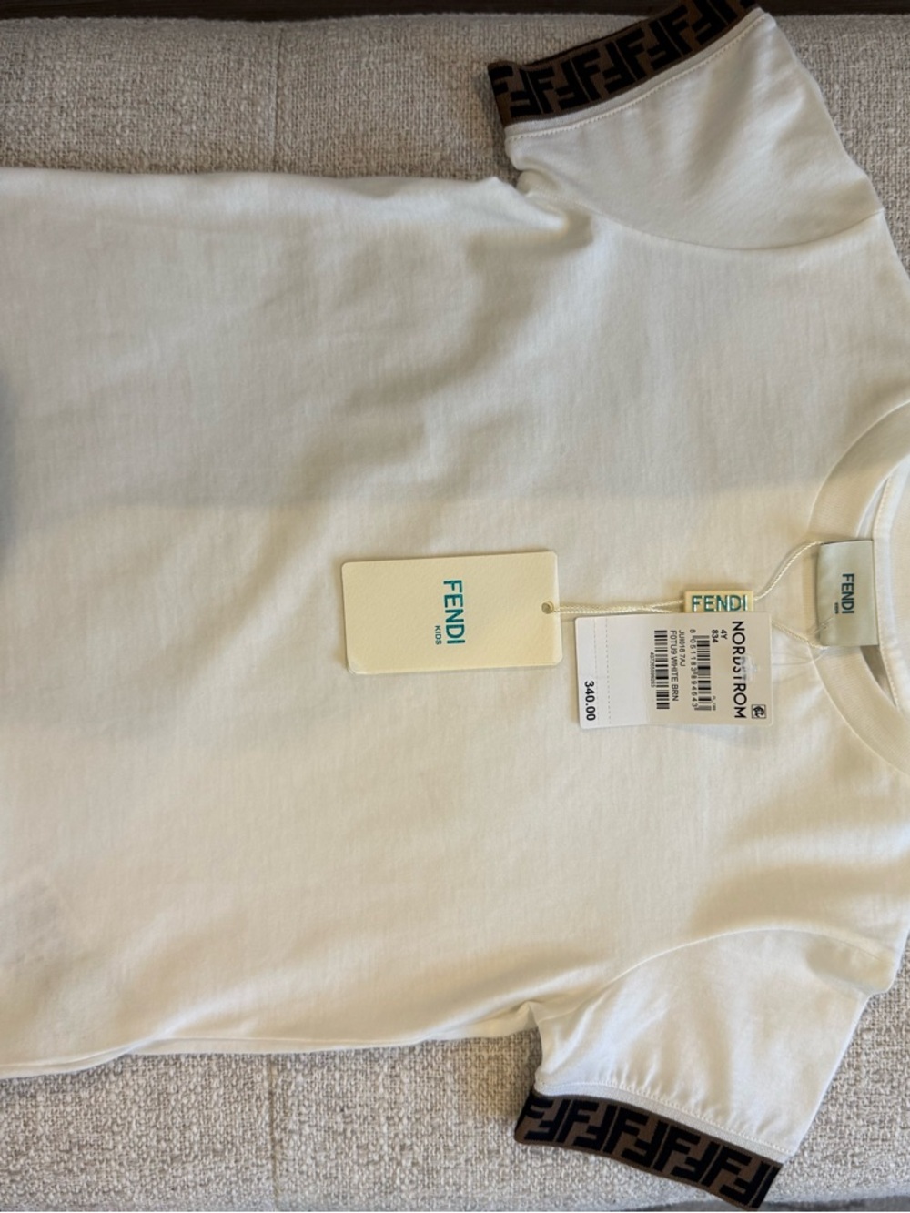 Fendi Cream Tee with Brown FF Logo Trim